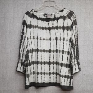 Chico's Dark Grey and Cream Tie Dye Dolman Sleeve Top